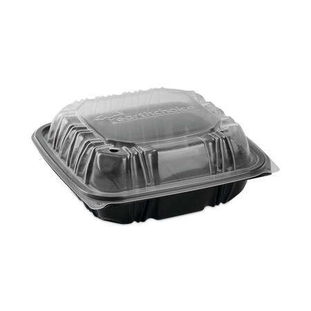 Pactiv EarthChoice Hinge-Lid Takeout Container, 3-Cmp, 21oz, 8.5x8.5x3, PK150 PK DC858310B000